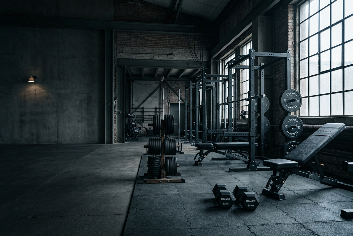 Equipment-only dark gym banner for TitanFit Supply